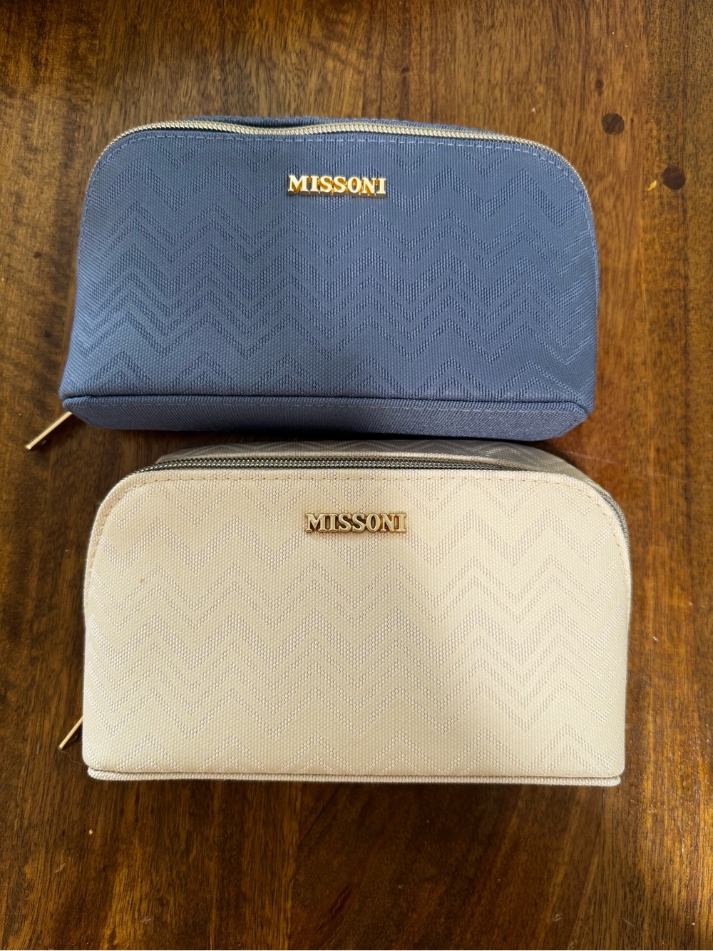 Missoni Navy and Cream Chevron Cosmetic Pouch Duo